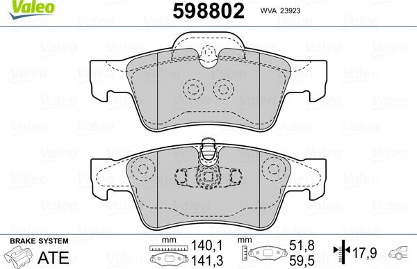 Valeo 598802 - Комплект спирачно феродо, дискови спирачки vvparts.bg