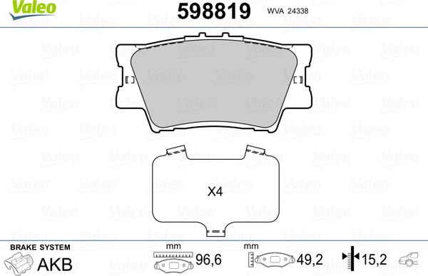 Valeo 598819 - Комплект спирачно феродо, дискови спирачки vvparts.bg