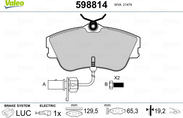 Valeo 598814 - Комплект спирачно феродо, дискови спирачки vvparts.bg