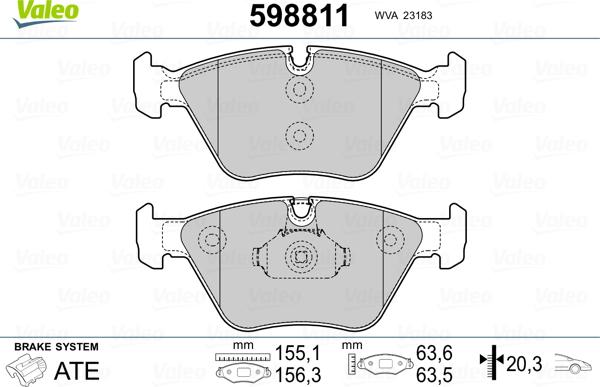 Valeo 598811 - Комплект спирачно феродо, дискови спирачки vvparts.bg