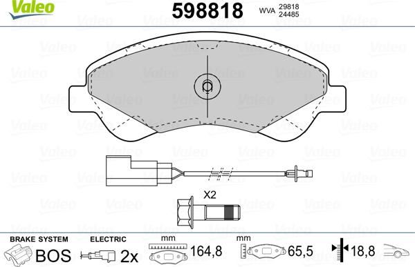 Valeo 598818 - Комплект спирачно феродо, дискови спирачки vvparts.bg