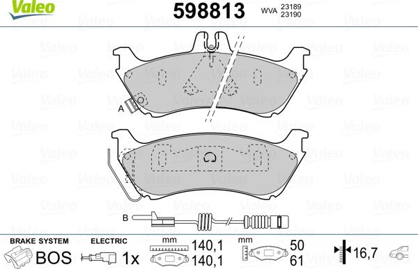 Valeo 598813 - Комплект спирачно феродо, дискови спирачки vvparts.bg