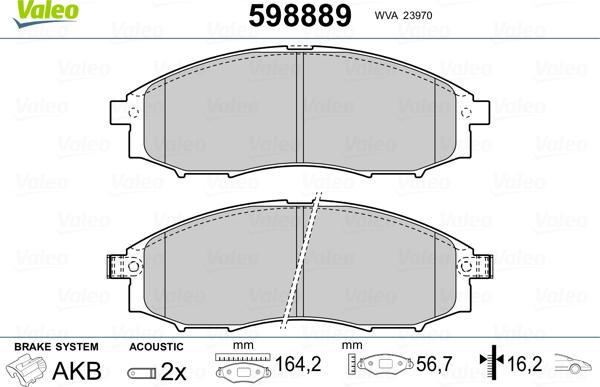 Valeo 598889 - Комплект спирачно феродо, дискови спирачки vvparts.bg