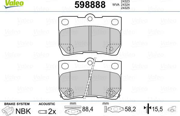 Valeo 598888 - Комплект спирачно феродо, дискови спирачки vvparts.bg