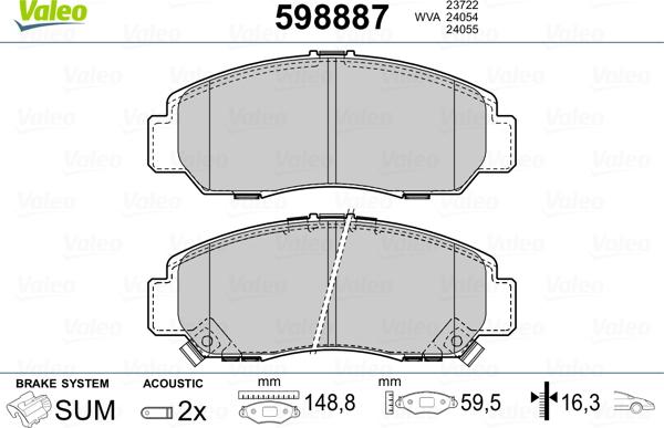 Valeo 598887 - Комплект спирачно феродо, дискови спирачки vvparts.bg