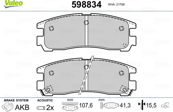 Valeo 598834 - Комплект спирачно феродо, дискови спирачки vvparts.bg