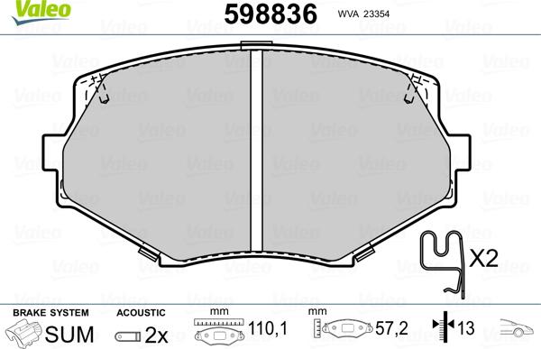 Valeo 598836 - Комплект спирачно феродо, дискови спирачки vvparts.bg