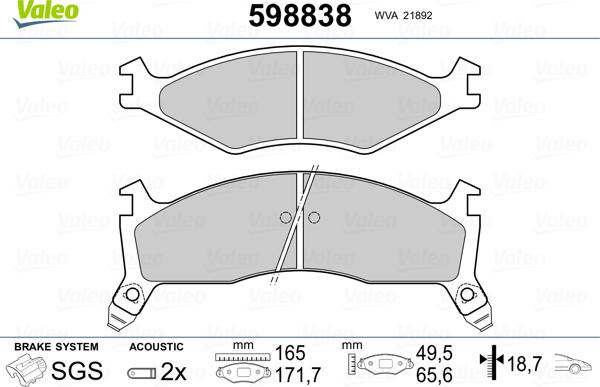 Valeo 598838 - Комплект спирачно феродо, дискови спирачки vvparts.bg