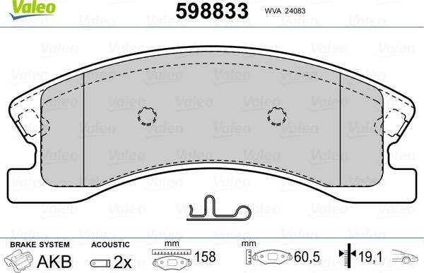 Valeo 598833 - Комплект спирачно феродо, дискови спирачки vvparts.bg