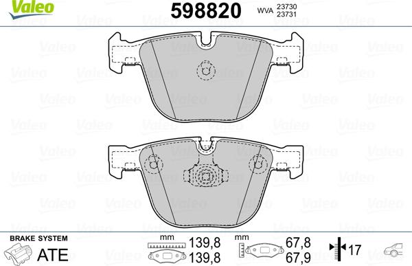 Valeo 598820 - Комплект спирачно феродо, дискови спирачки vvparts.bg