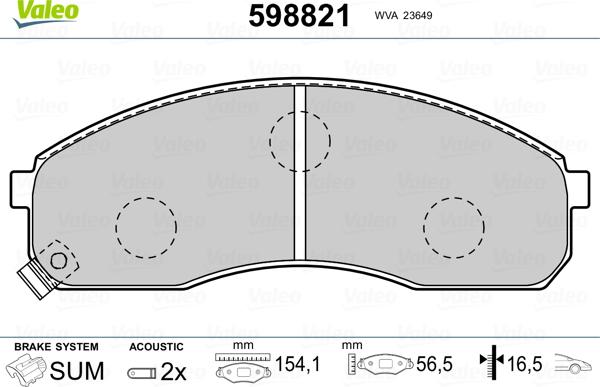 Valeo 598821 - Комплект спирачно феродо, дискови спирачки vvparts.bg