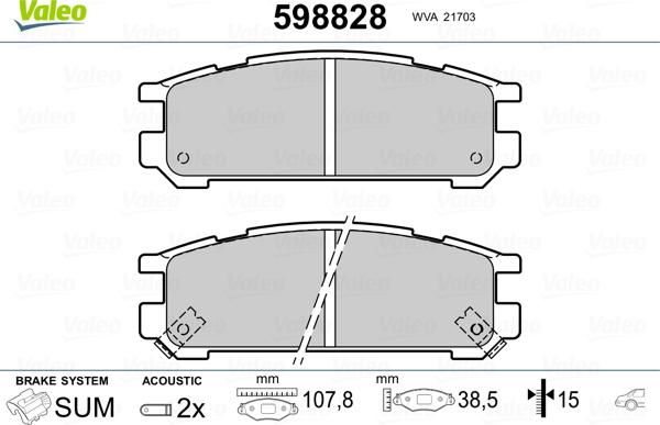 Valeo 598828 - Комплект спирачно феродо, дискови спирачки vvparts.bg