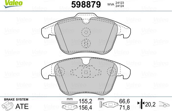 Valeo 598879 - Комплект спирачно феродо, дискови спирачки vvparts.bg