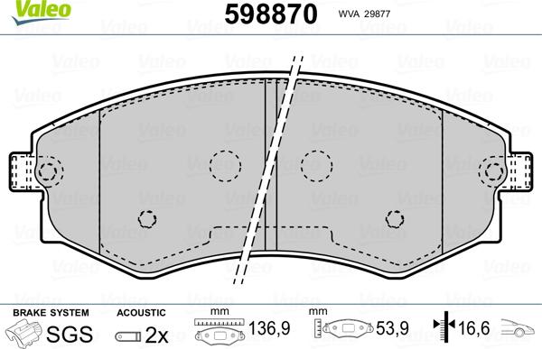 Valeo 598870 - Комплект спирачно феродо, дискови спирачки vvparts.bg