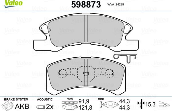 Valeo 598873 - Комплект спирачно феродо, дискови спирачки vvparts.bg