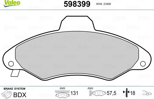 Valeo 598399 - Комплект спирачно феродо, дискови спирачки vvparts.bg