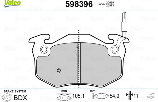 Valeo 598396 - Комплект спирачно феродо, дискови спирачки vvparts.bg