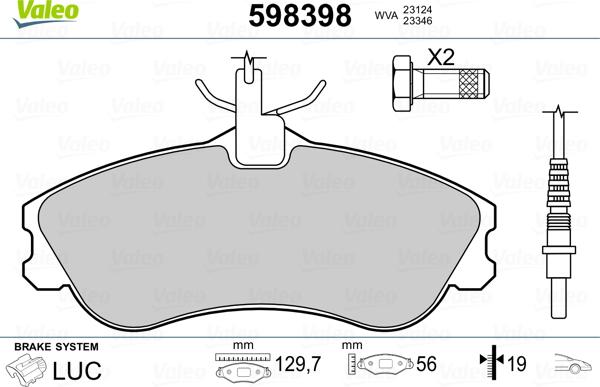 Valeo 598398 - Комплект спирачно феродо, дискови спирачки vvparts.bg