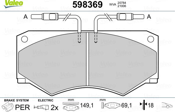 Valeo 598369 - Комплект спирачно феродо, дискови спирачки vvparts.bg