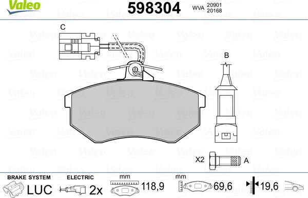 Valeo 598304 - Комплект спирачно феродо, дискови спирачки vvparts.bg