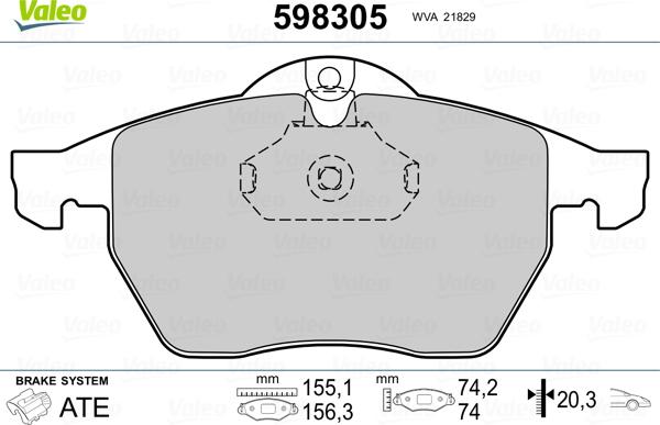 Valeo 598305 - Комплект спирачно феродо, дискови спирачки vvparts.bg