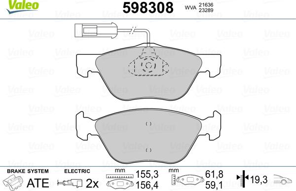 Valeo 598308 - Комплект спирачно феродо, дискови спирачки vvparts.bg