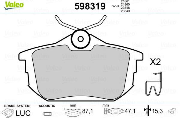 Valeo 598319 - Комплект спирачно феродо, дискови спирачки vvparts.bg