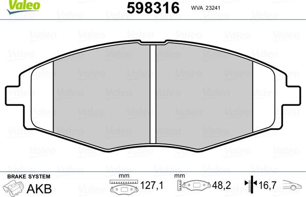 Valeo 598316 - Комплект спирачно феродо, дискови спирачки vvparts.bg