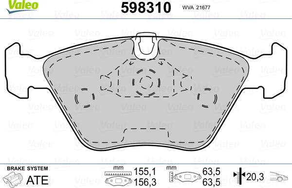 Valeo 598310 - Комплект спирачно феродо, дискови спирачки vvparts.bg