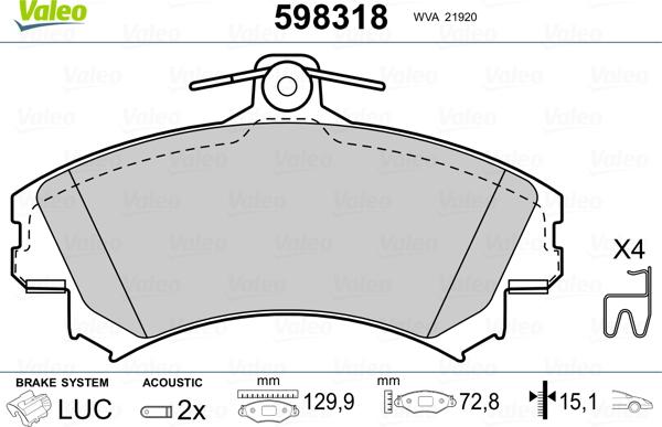 Valeo 598318 - Комплект спирачно феродо, дискови спирачки vvparts.bg