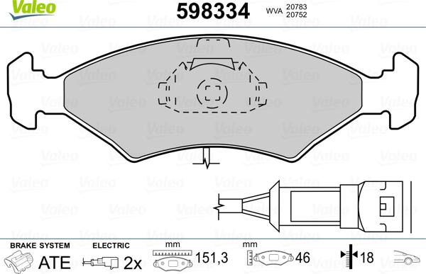 Valeo 598334 - Комплект спирачно феродо, дискови спирачки vvparts.bg