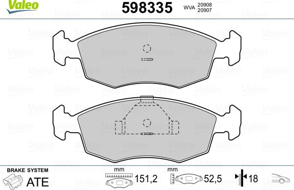 Valeo 598335 - Комплект спирачно феродо, дискови спирачки vvparts.bg