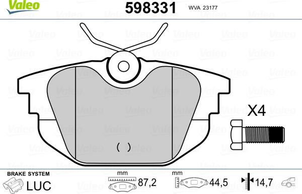 Valeo 598331 - Комплект спирачно феродо, дискови спирачки vvparts.bg