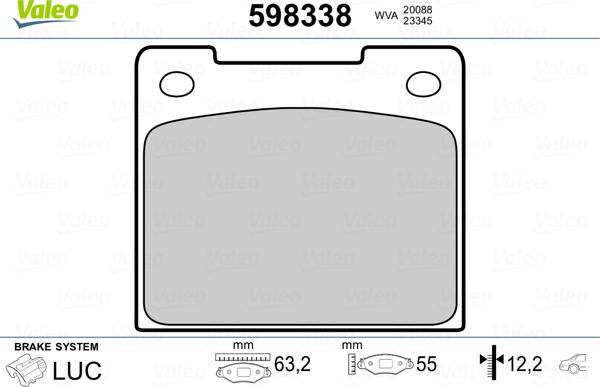 Valeo 598338 - Комплект спирачно феродо, дискови спирачки vvparts.bg