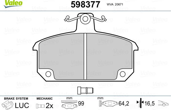 Valeo 598377 - Комплект спирачно феродо, дискови спирачки vvparts.bg