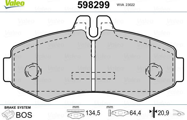 Valeo 598299 - Комплект спирачно феродо, дискови спирачки vvparts.bg