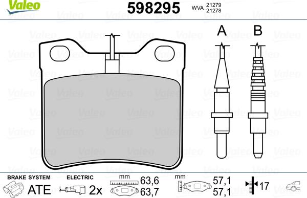 Valeo 598295 - Комплект спирачно феродо, дискови спирачки vvparts.bg