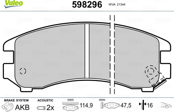 Valeo 598296 - Комплект спирачно феродо, дискови спирачки vvparts.bg