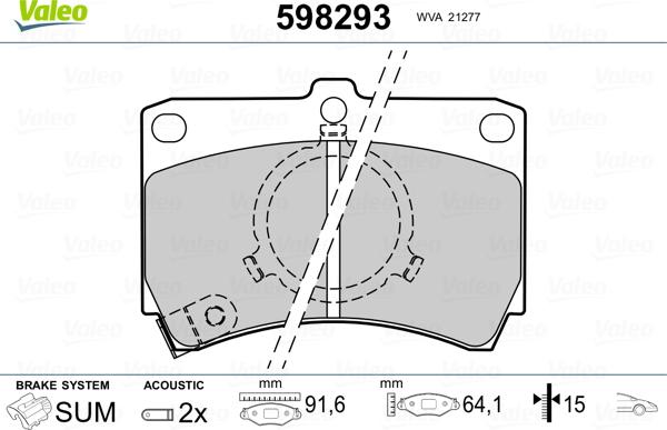 Valeo 598293 - Комплект спирачно феродо, дискови спирачки vvparts.bg