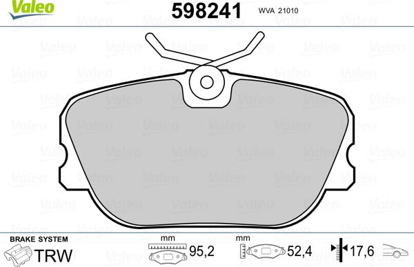 Valeo 598241 - Комплект спирачно феродо, дискови спирачки vvparts.bg