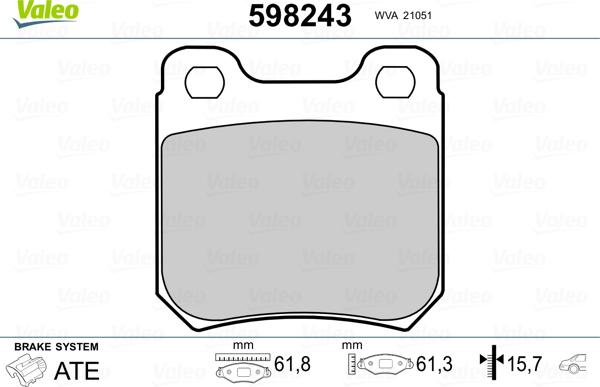 Valeo 598243 - Комплект спирачно феродо, дискови спирачки vvparts.bg