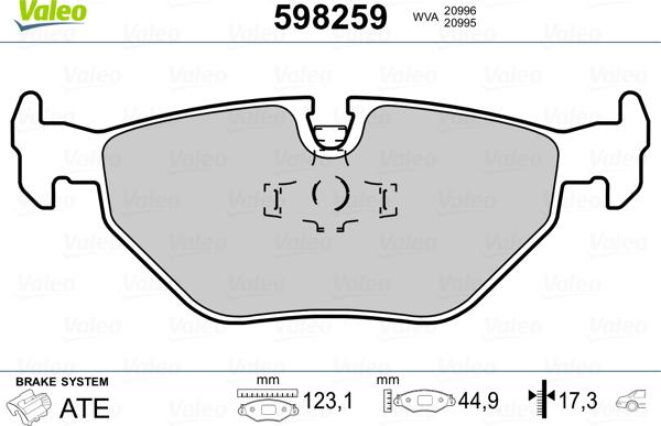 Valeo 598259 - Комплект спирачно феродо, дискови спирачки vvparts.bg