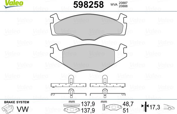 Valeo 598258 - Комплект спирачно феродо, дискови спирачки vvparts.bg