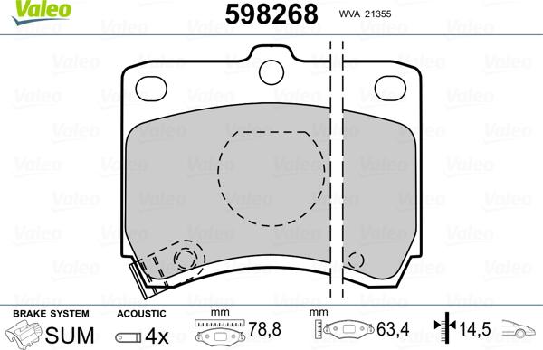 Valeo 598268 - Комплект спирачно феродо, дискови спирачки vvparts.bg