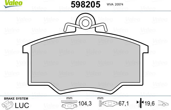 Valeo 598205 - Комплект спирачно феродо, дискови спирачки vvparts.bg