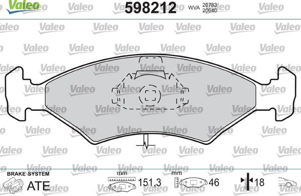 Valeo 598212 - Комплект спирачно феродо, дискови спирачки vvparts.bg