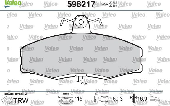 Valeo 598217 - Комплект спирачно феродо, дискови спирачки vvparts.bg