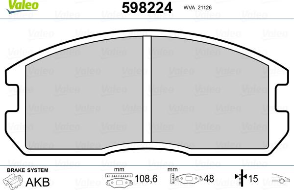 Valeo 598224 - Комплект спирачно феродо, дискови спирачки vvparts.bg