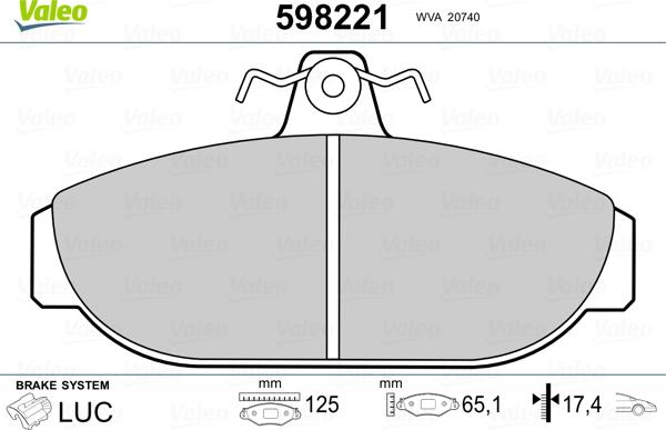 Valeo 598221 - Комплект спирачно феродо, дискови спирачки vvparts.bg