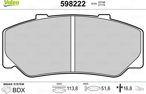 Valeo 598222 - Комплект спирачно феродо, дискови спирачки vvparts.bg